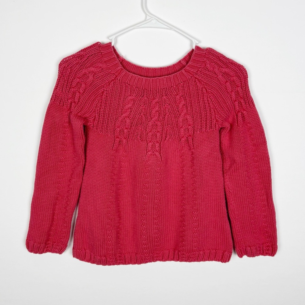 Garnet Hill Girls Kinsley Sweater Crew Neck Cable Knit Pink Pima Cotton Large
